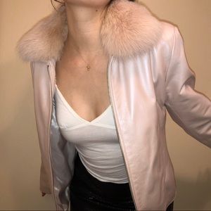 Damselle Baby Pink Leather Zip-Up Coat